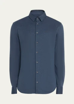 Giorgio ArmaniMen's Solid Cotton Stretch Sport Shirt