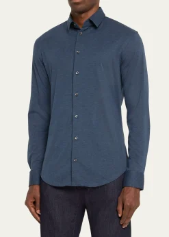 Giorgio ArmaniMen's Solid Cotton Stretch Sport Shirt