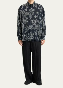 Giorgio ArmaniMen's Textured Cotton Linework Button-Down Shirt