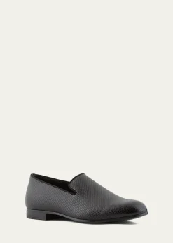 Giorgio ArmaniMen's Textured Leather Grosgrain-Trim Loafers