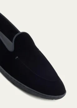 Giorgio ArmaniMen's Velvet Rubber-Sole Slipper Loafers
