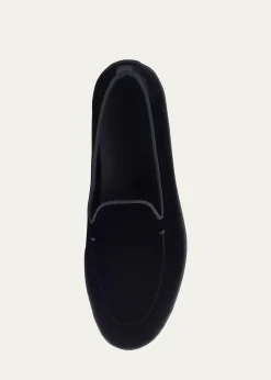 Giorgio ArmaniMen's Velvet Rubber-Sole Slipper Loafers