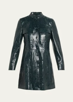 Giorgio ArmaniShiny Croc-Print Leather Trench Coat