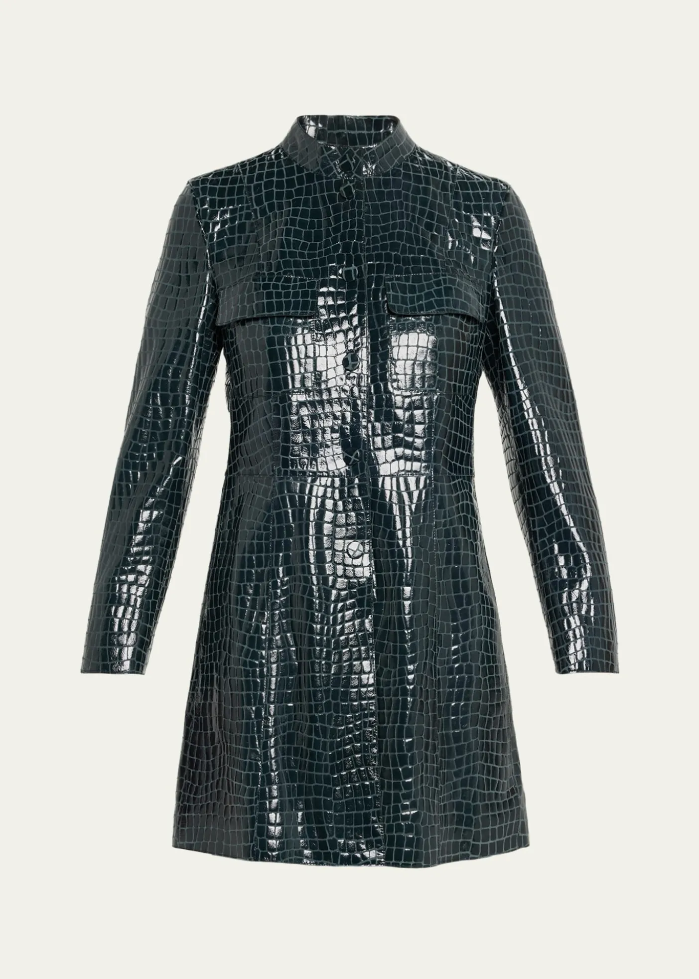 Giorgio ArmaniShiny Croc-Print Leather Trench Coat