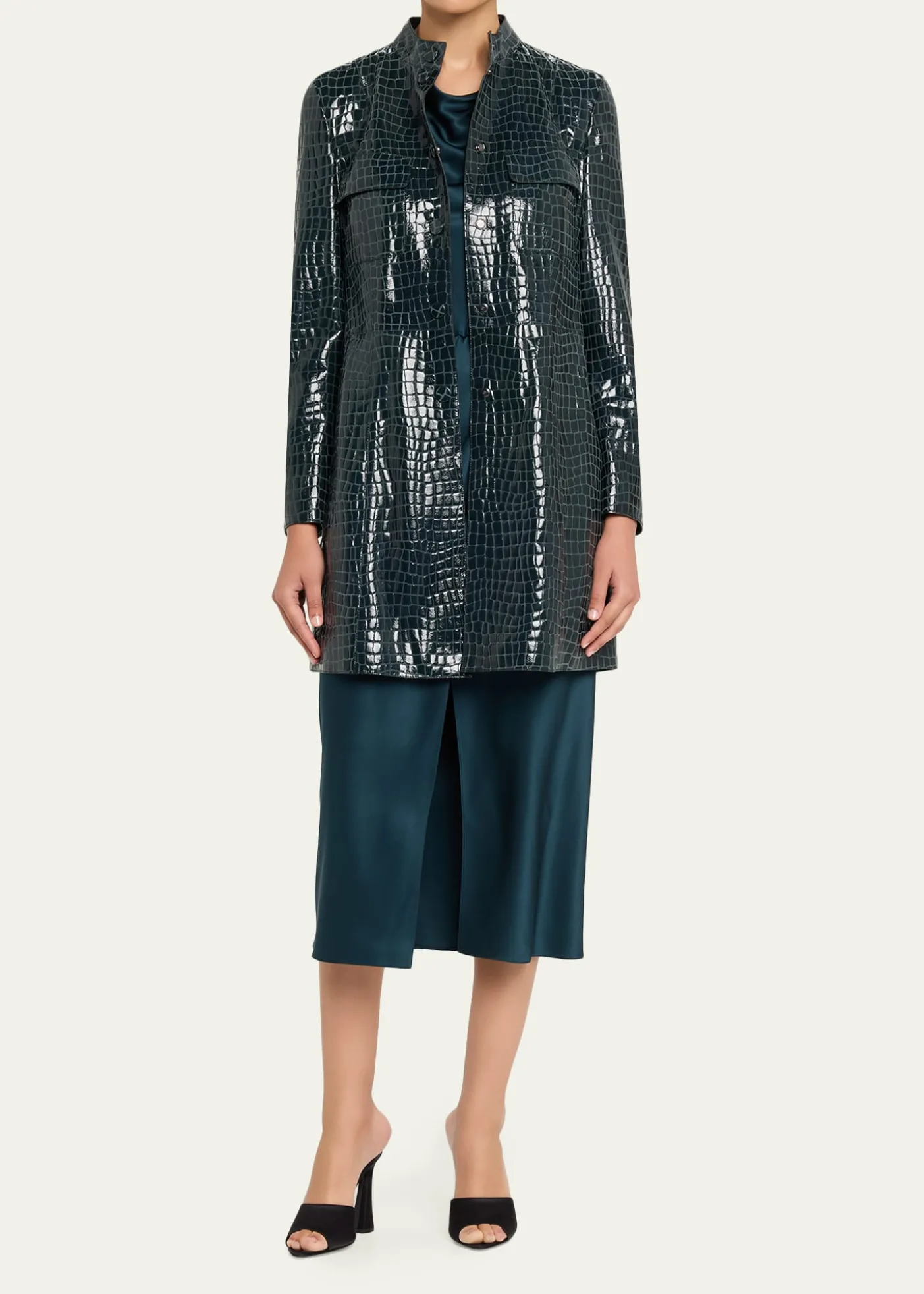 Giorgio ArmaniShiny Croc-Print Leather Trench Coat