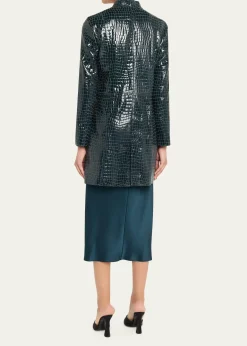 Giorgio ArmaniShiny Croc-Print Leather Trench Coat