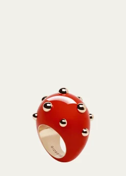 GIORGIO BGoccia Ring with Coral Enamel in 18K Rose Gold