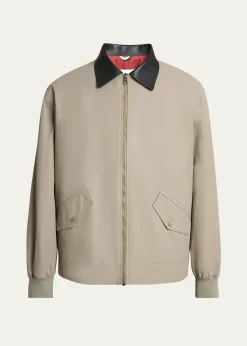 GivenchyMen's Harrington Jacket w/ Leather Coilar