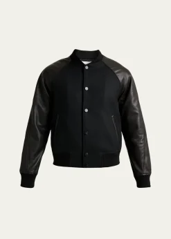 GivenchyMen's Mixed Material Wool and Leather Bomber Jacket