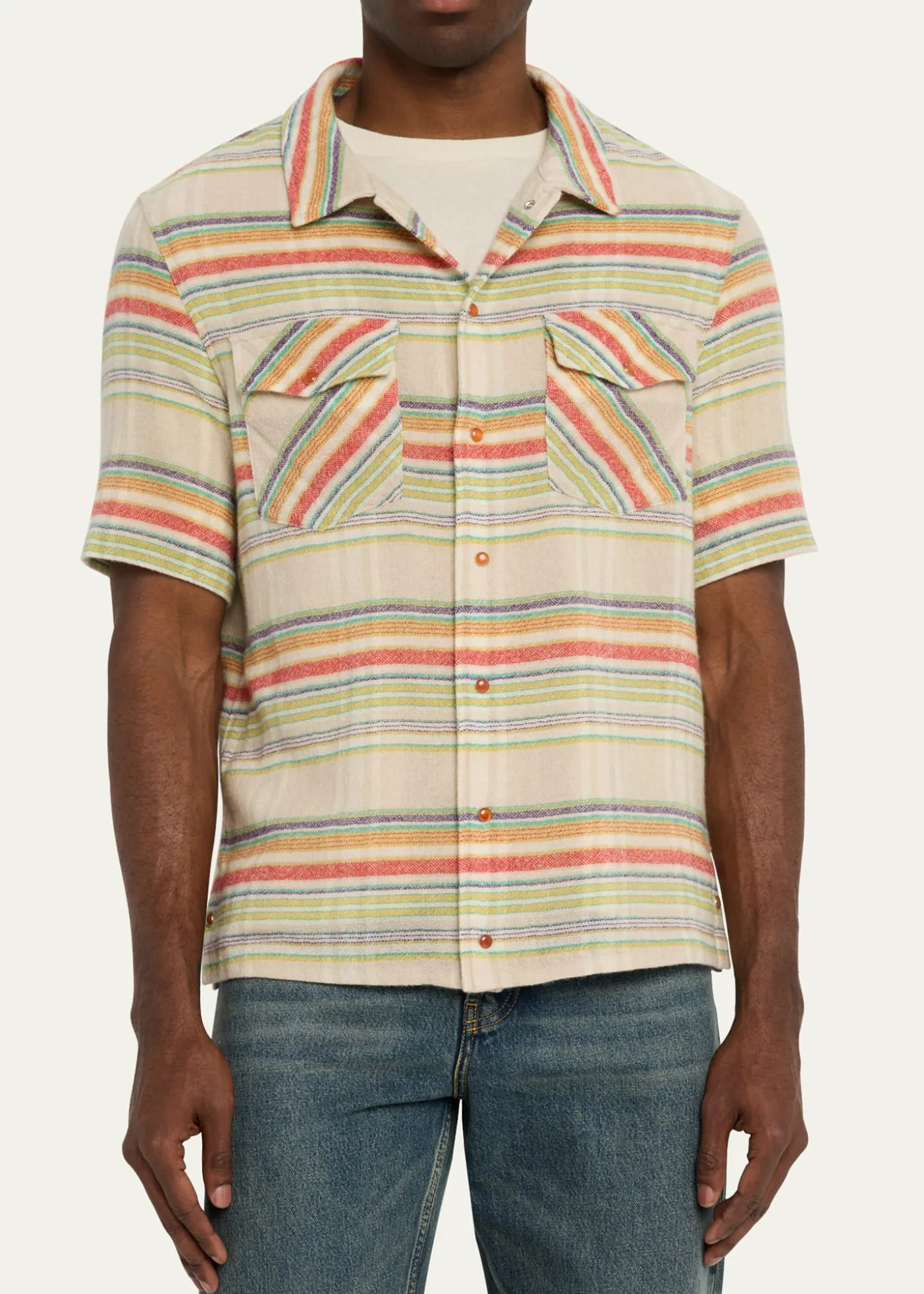 God's True CashmereMen's Multi-Stripe Cashmere Gauze Sport Shirt