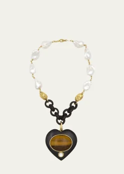 Grazia And Marica VozzaEbony and Pearl Necklace with Tiger's Eye Heart