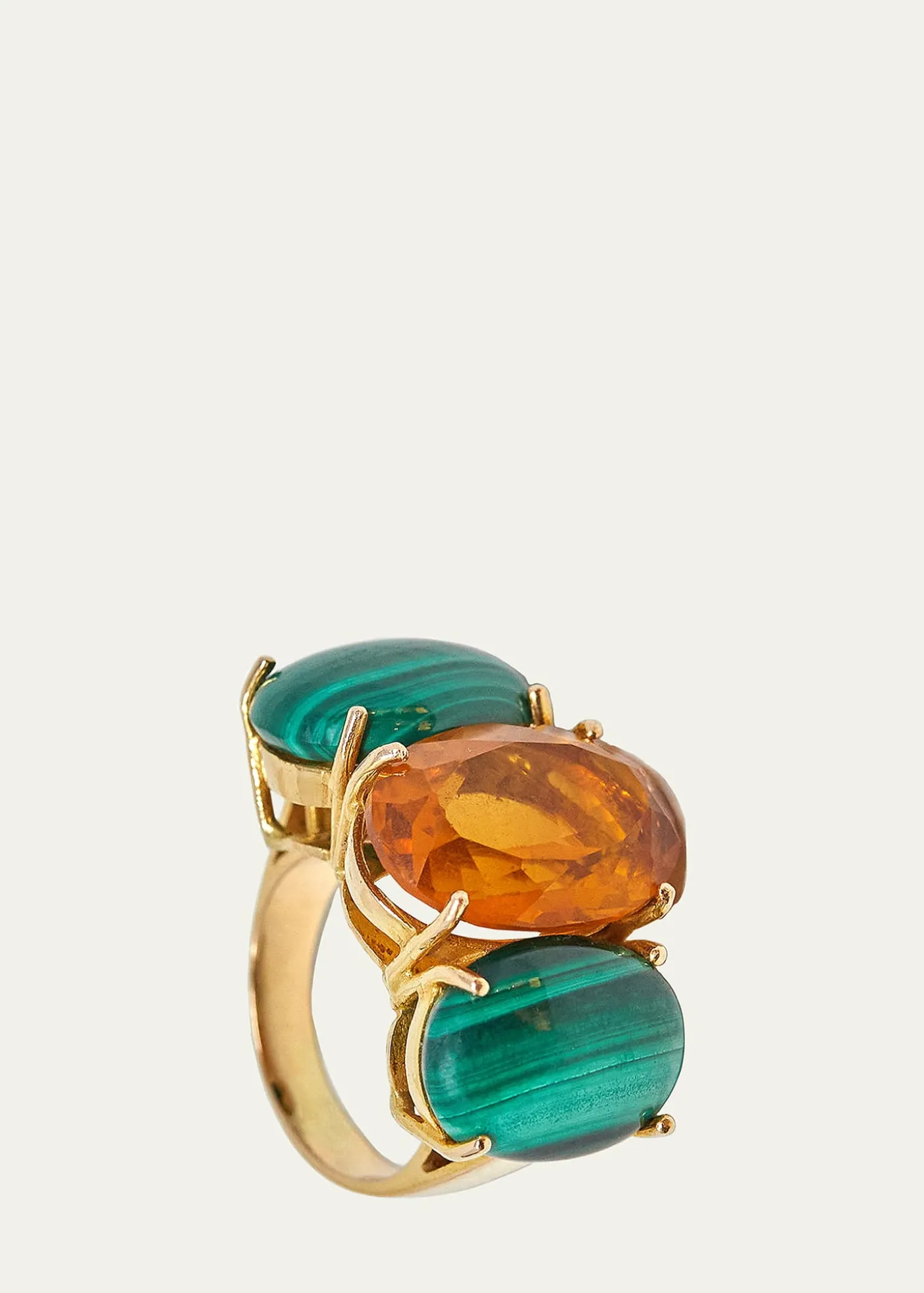 Grazia And Marica Vozza18k Yellow Gold Citrine Quartz Malachite Trilogy Ring