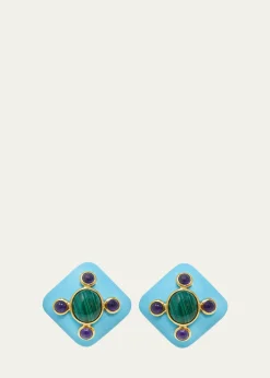 Grazia And Marica VozzaRhombus Resin Earrings with Malachite and Amethyst