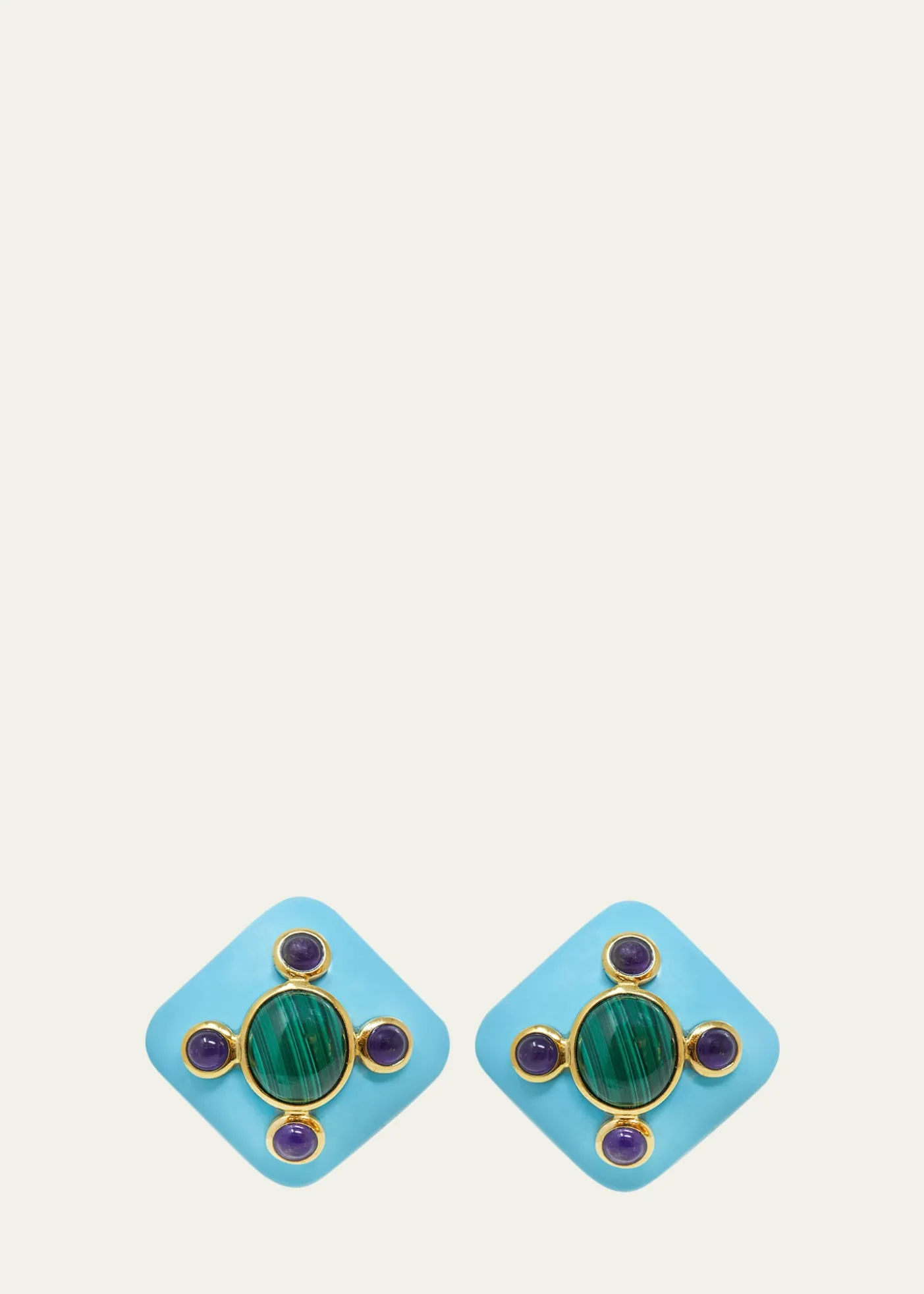 Grazia And Marica VozzaRhombus Resin Earrings with Malachite and Amethyst