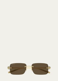 GucciMen's GG1703SM Rimless Rectangle Sunglasses