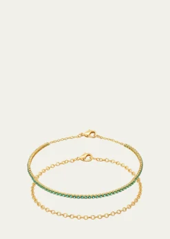 Gwen BelotiCZ Tennis and 18K Gold-Plated Bracelets, Set of 2