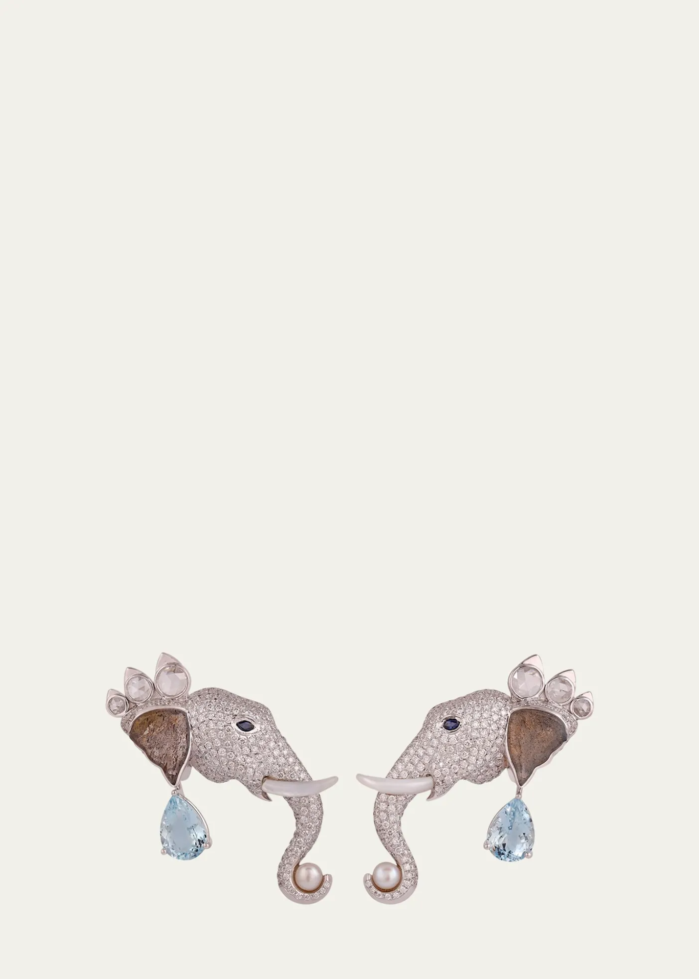 Gyan Jaipur18K White Gold Elephant Diamond and Gemstone Earrings, One-Of-A-Kind