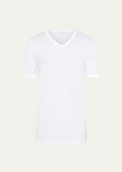 HanroMen’s Ultralight Cotton V-Neck T-Shirt