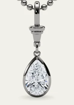 HauteCarat18K Ball and Chain Pear Shape Lab Grown Diamond Pendant Necklace, 2.0tcw