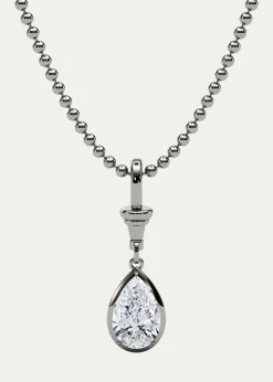 HauteCarat18K Ball and Chain Pear Shape Lab Grown Diamond Pendant Necklace, 3.0tcw