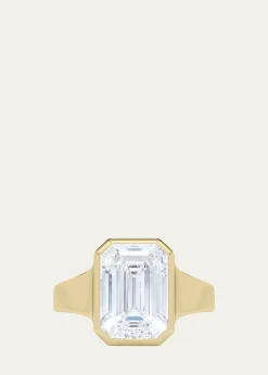 HauteCarat18K Emerald Cut Lab Grown Diamond Cigar Bezel Ring, 2.0tcw