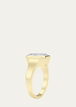 HauteCarat18K Emerald Cut Lab Grown Diamond Cigar Bezel Ring, 3.0tcw