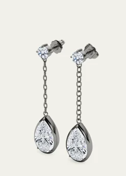 HauteCarat18K Link Chain Pear Lab Grown Diamond Drop Earrings