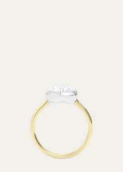 HauteCaratTwo Tone 18K Tilted Pear Lab Grown Diamond Ring, 2.0tcw