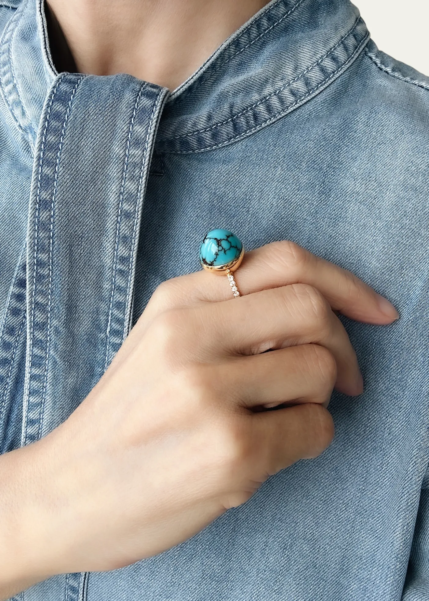 Haute VictoireOne Of A Kind Turquoise Dome and Diamond Ring, Size 7