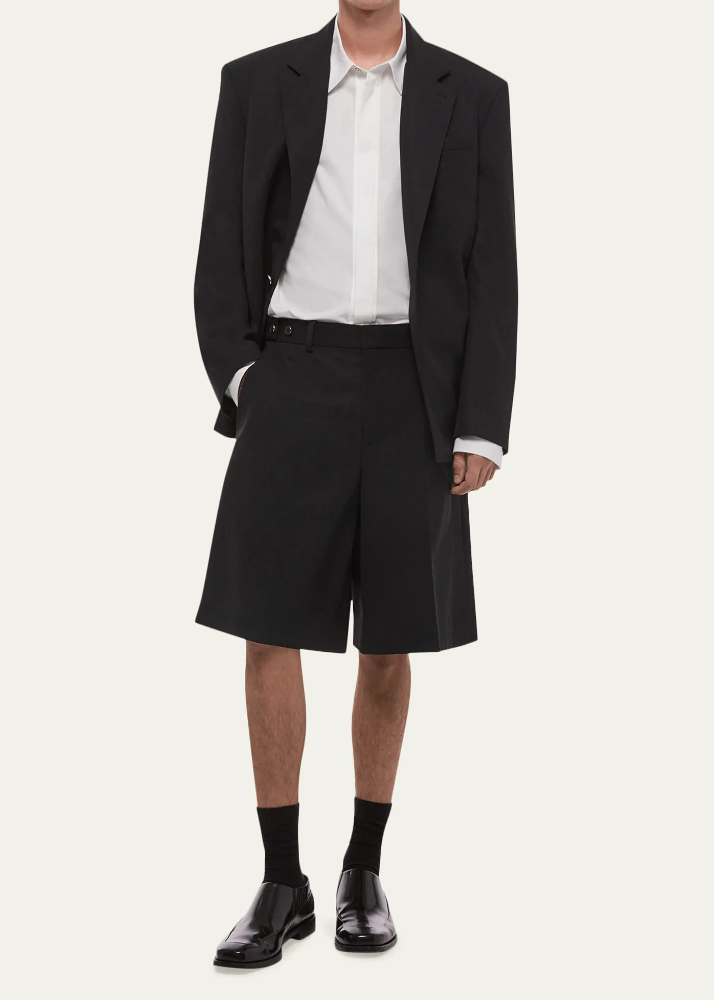 Helmut LangMen's HL001 Wool Waistband-Tab Shorts