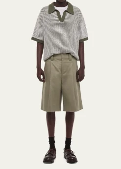 Helmut LangMen's Cotton Pleated Oversized-Fit Bermuda Shorts