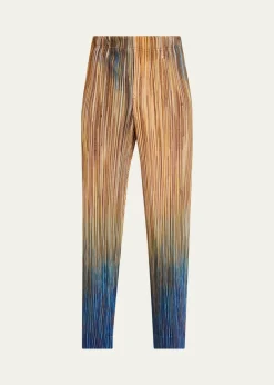 Homme Plisse Issey MiyakeMen's Paintbrush Agate-Print Pleated Trousers