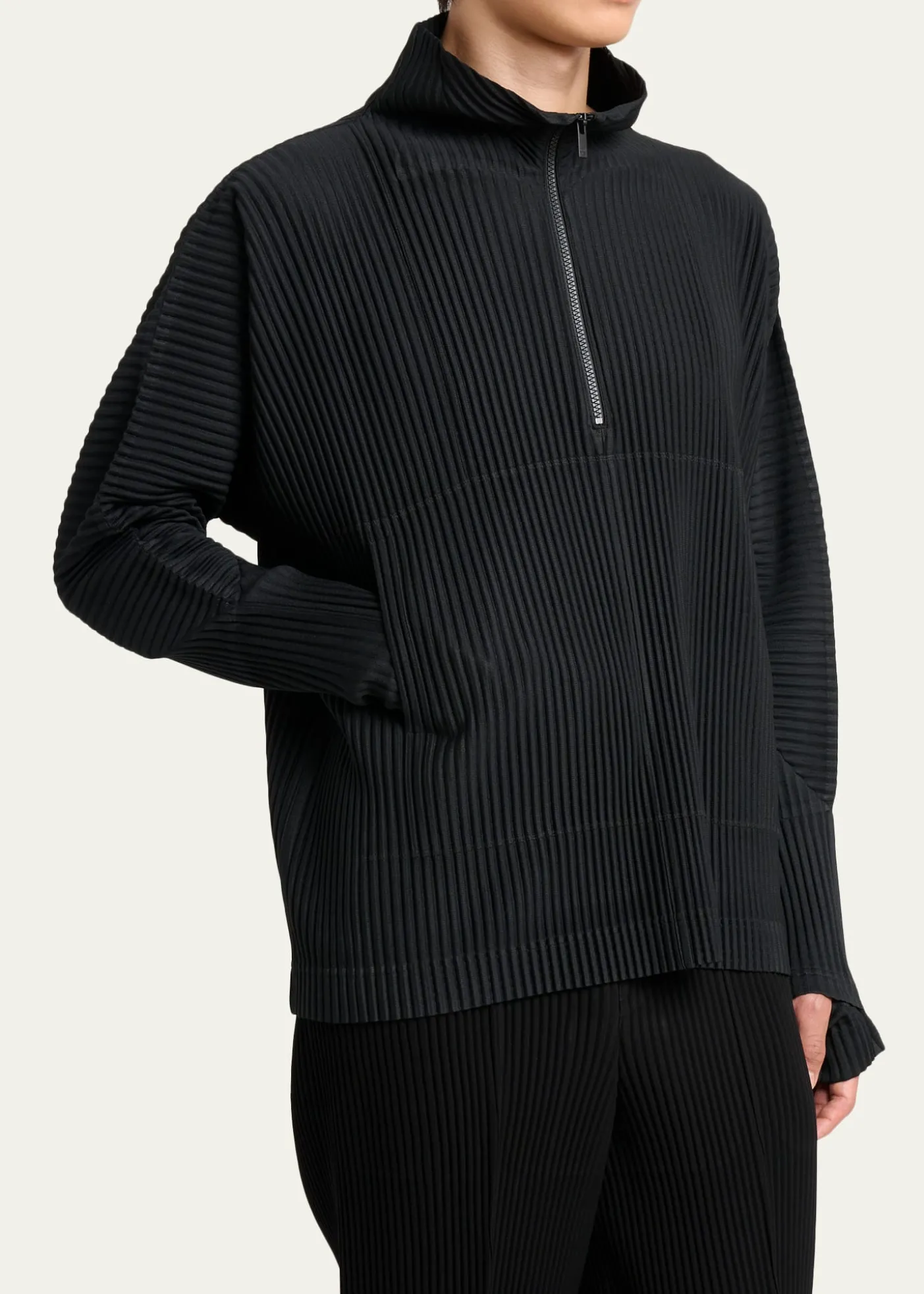 Homme Plisse Issey MiyakeMen's Pleated Quarter-Zip Sweater