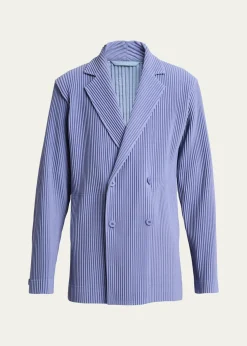 Homme Plisse Issey MiyakeMen's Pleated Double-Breasted Blazer