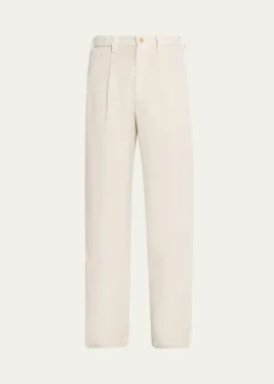IM MENMen's Cotton Pigment Pleated Straight-Leg Trousers