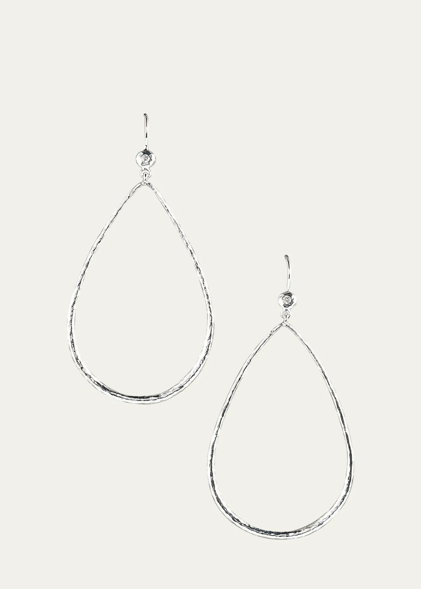 IppolitaHammered Teardrop Earrings in Sterling Silver with Diamonds