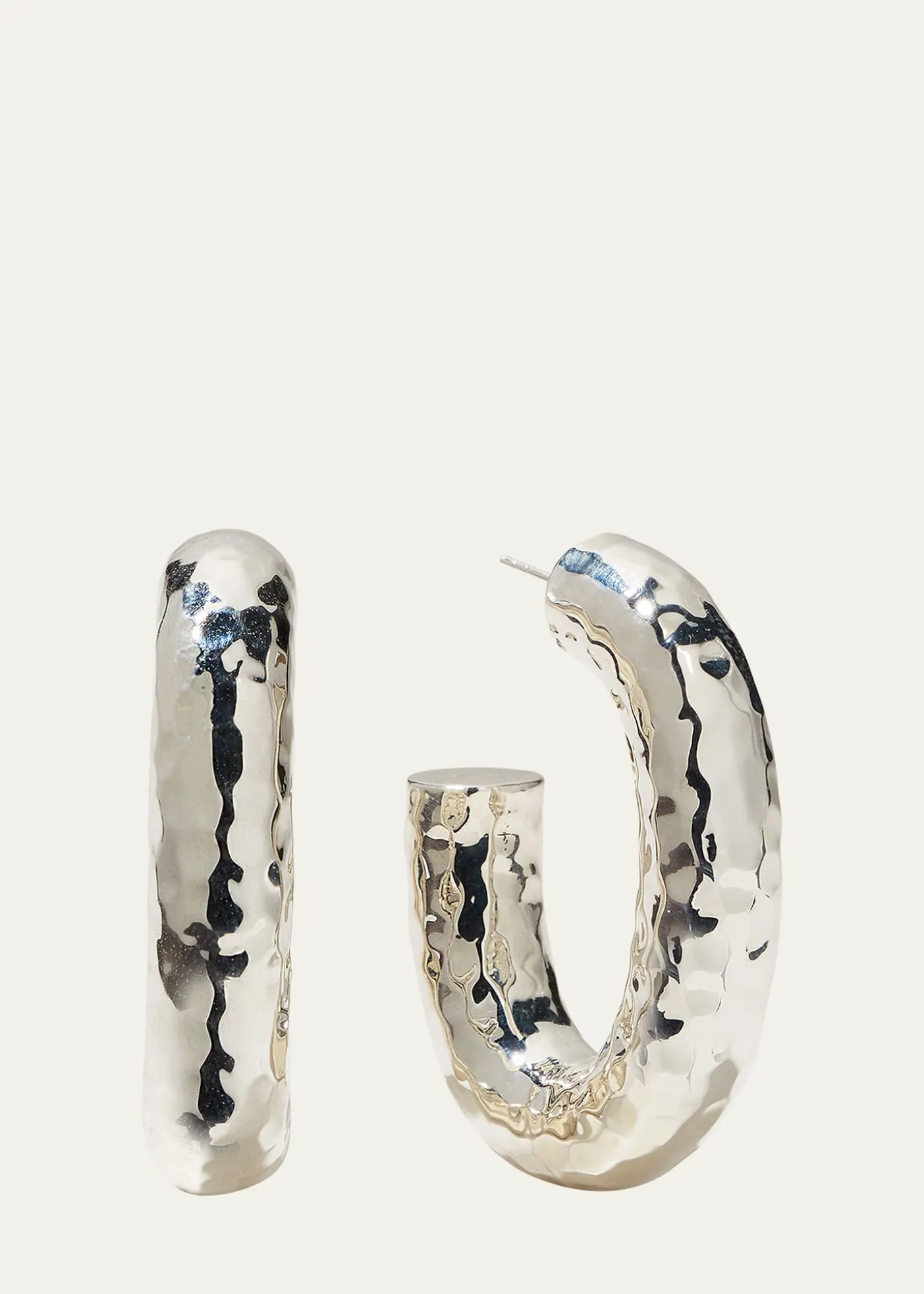 IppolitaThick Hammered Oval Hoop Earring in Sterling Silver