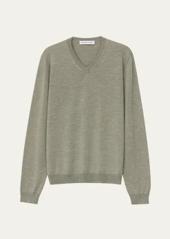 Iris Von ArnimMen's Wool, Silk and Linen Knit V-Neck Sweater