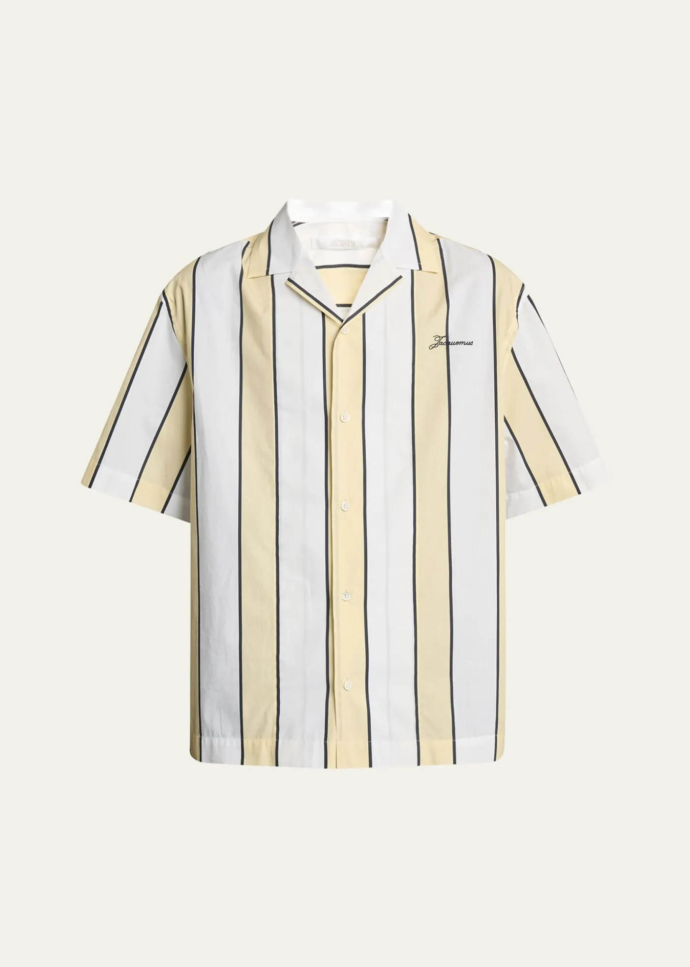 JacquemusMen's Cotton Stripe Logo Camp Shirt