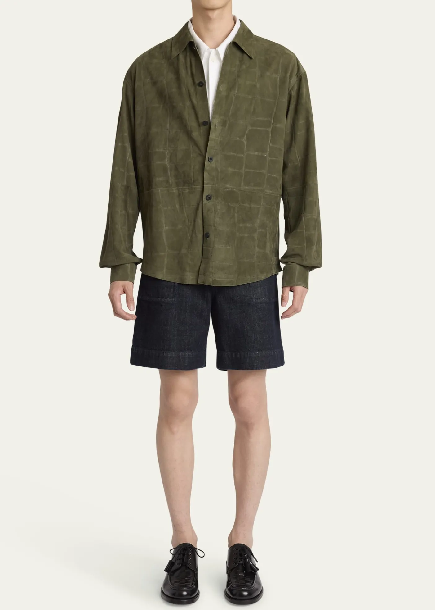 JacquemusMen's Croc-Embossed Leather Sport Shirt
