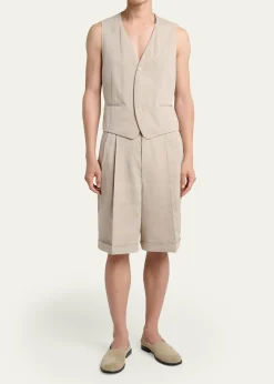 JacquemusMen's Herringbone Linen-Blend Vest
