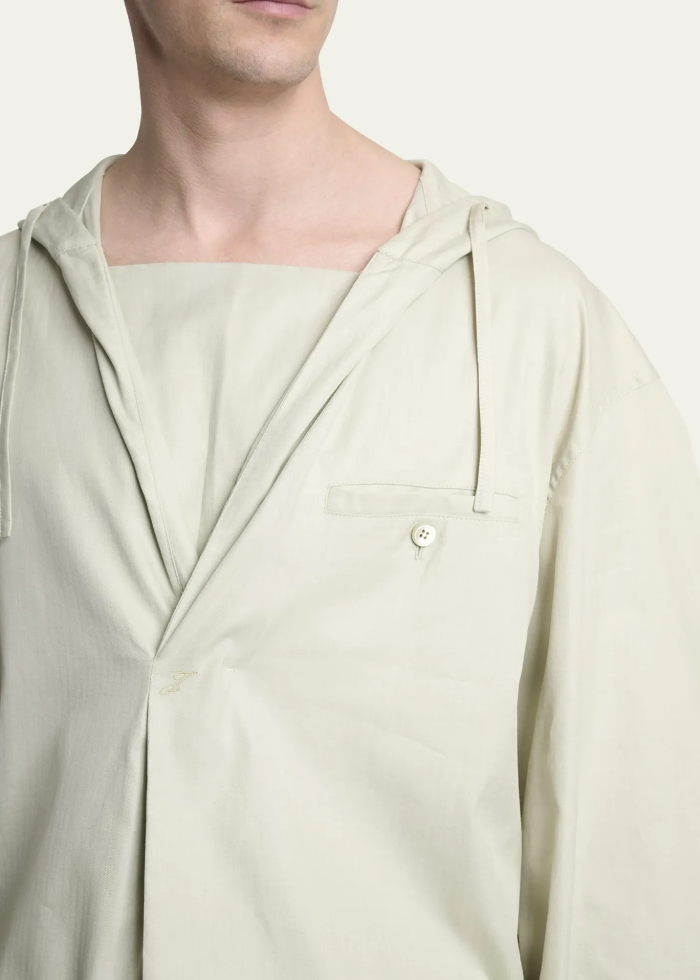 JacquemusMen's La Blouse Cotton Herringbone Hooded Shirt
