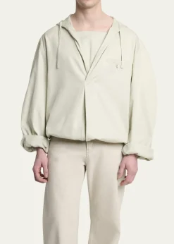 JacquemusMen's La Blouse Cotton Herringbone Hooded Shirt