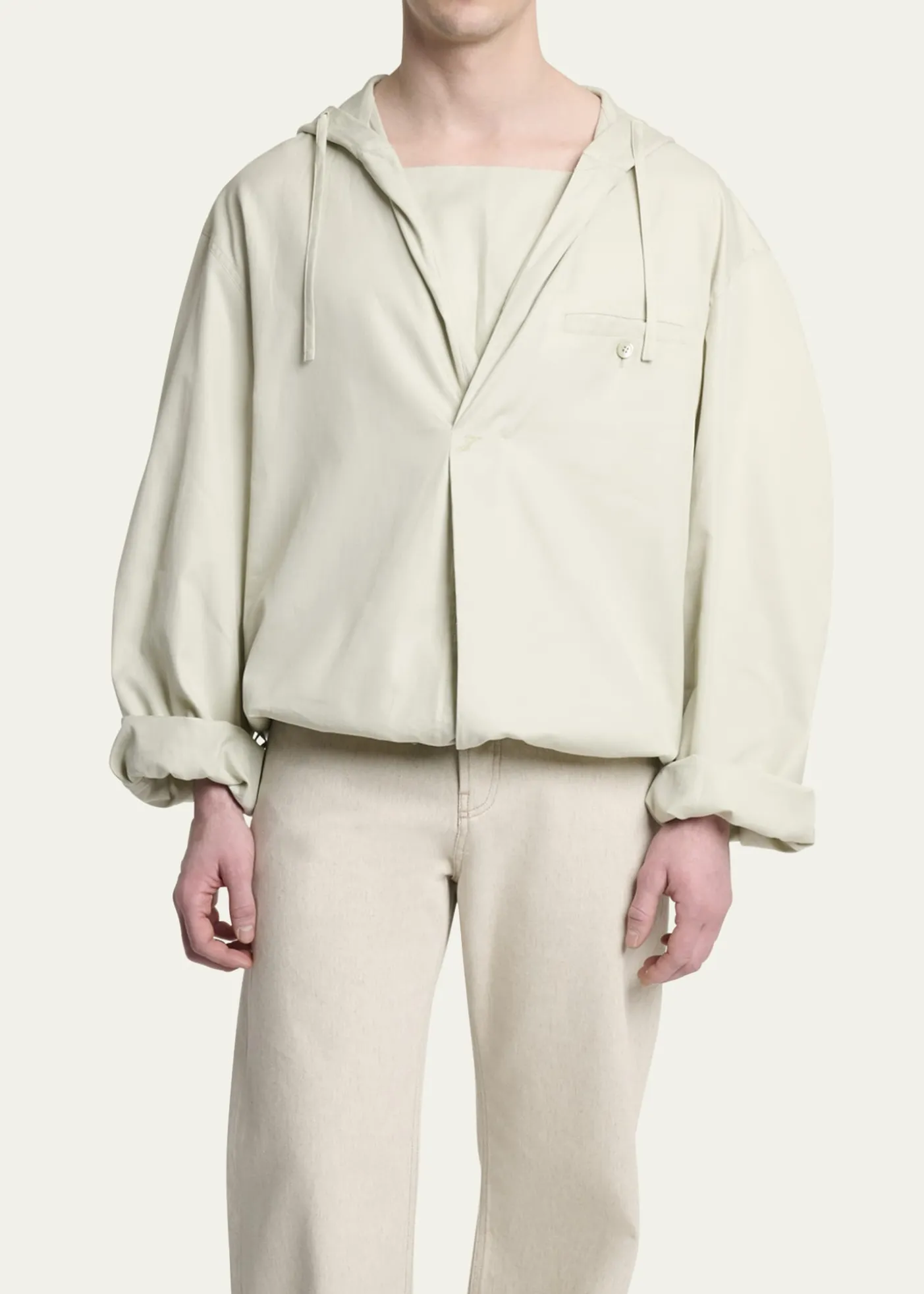 JacquemusMen's La Blouse Cotton Herringbone Hooded Shirt