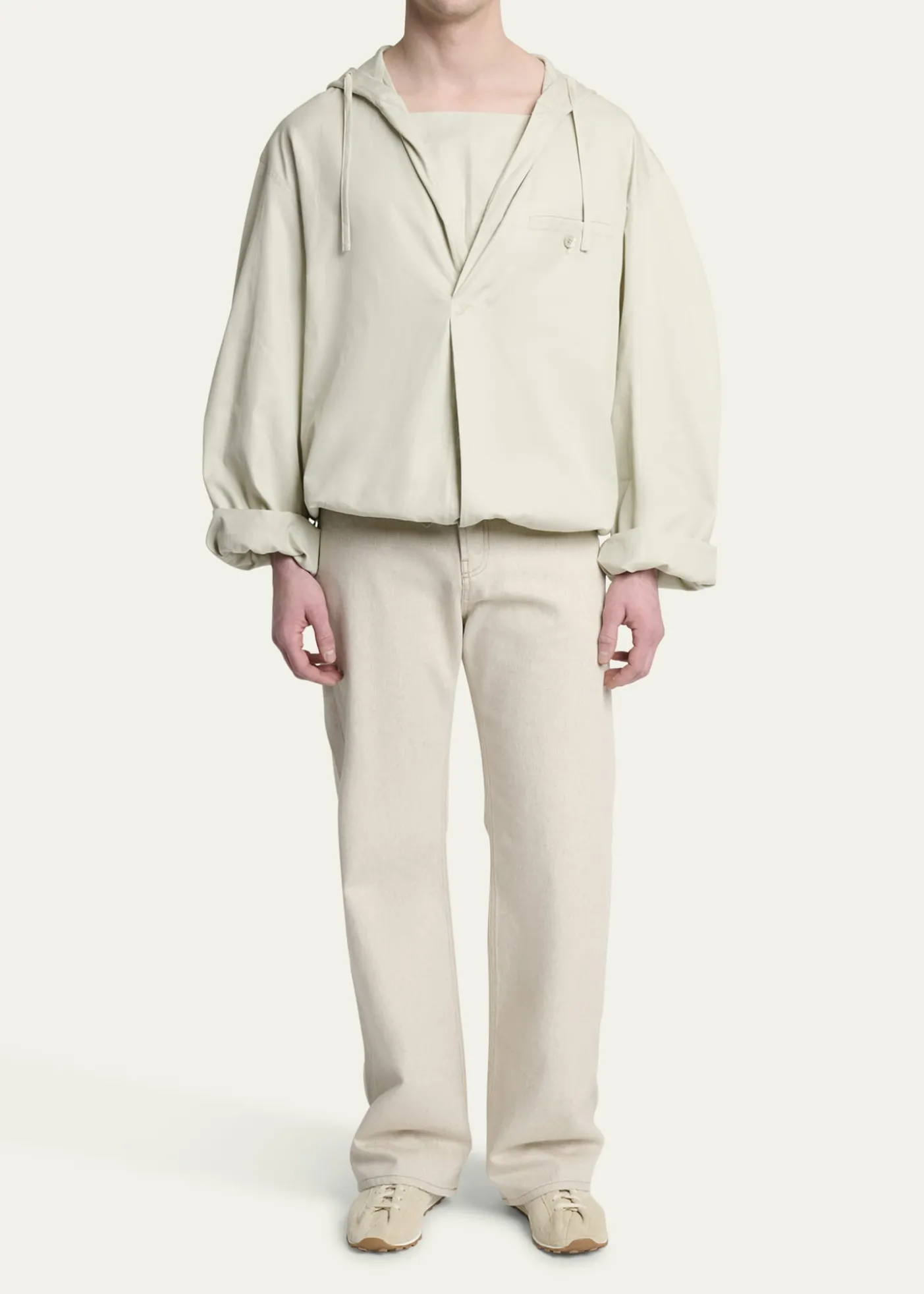 JacquemusMen's La Blouse Cotton Herringbone Hooded Shirt