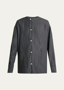 JacquemusMen's Linen Hairline Stripe Relaxed Button-Down Shirt