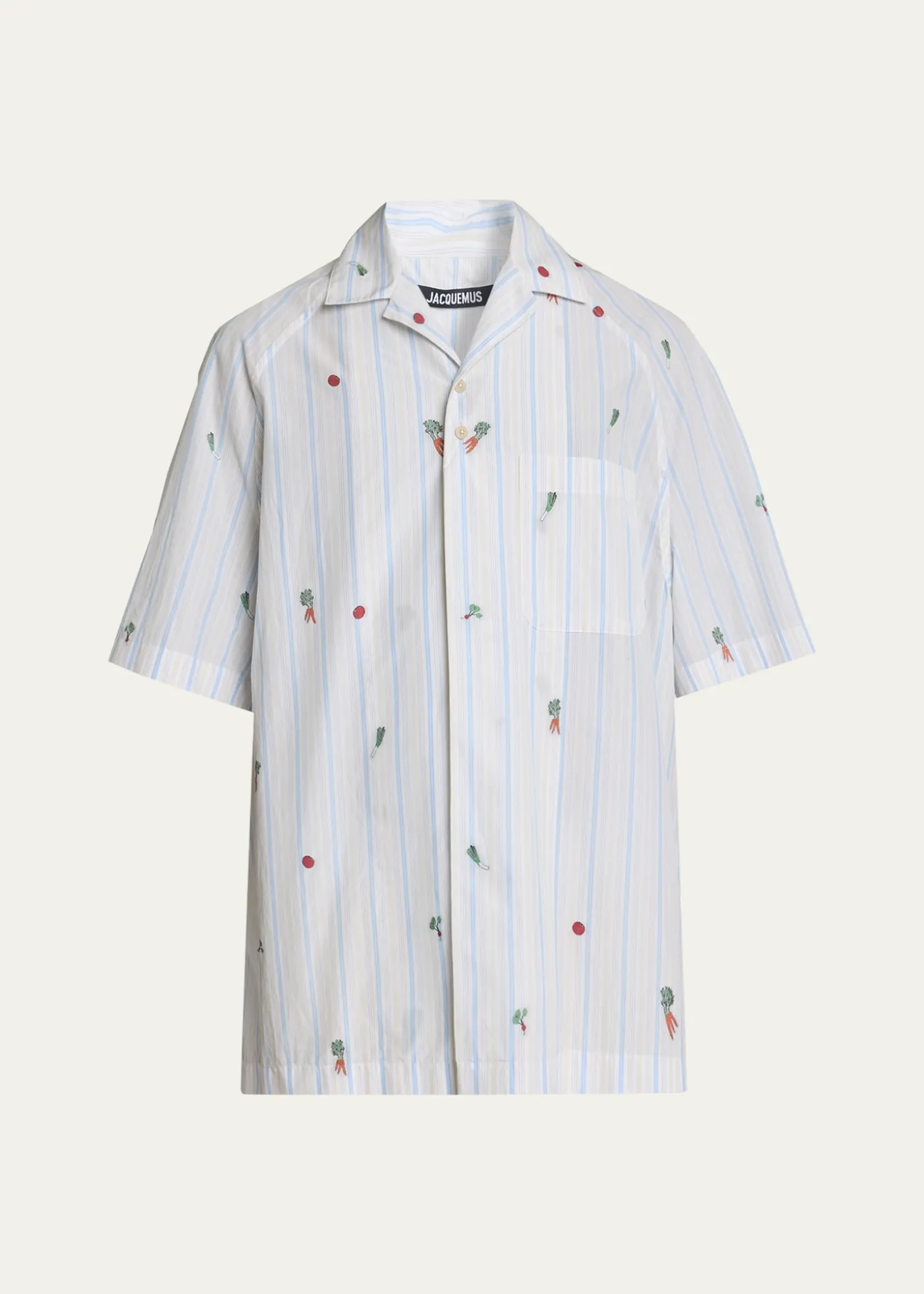 JacquemusMen's Vegetable Stripe Cotton Short-Sleeve Shirt