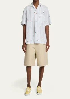 JacquemusMen's Vegetable Stripe Cotton Short-Sleeve Shirt