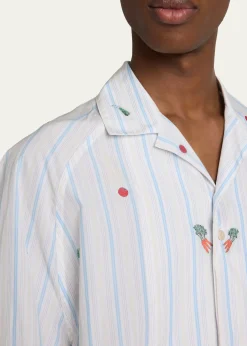 JacquemusMen's Vegetable Stripe Cotton Short-Sleeve Shirt