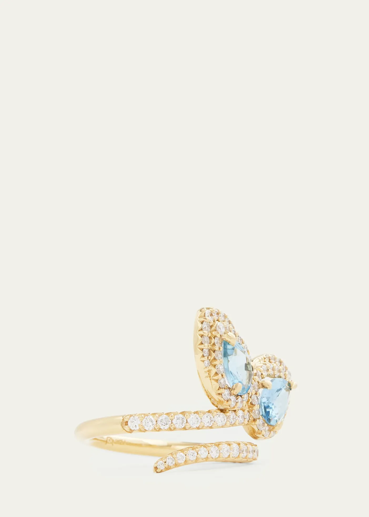 Jamie Wolf18K Yellow Gold Script Petal Ring with Aquamarine and Diamonds